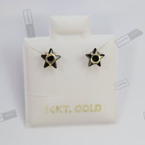 14K Solid Gold Star Stud Earrings • Black Cubic Zirconia Design • Modern Jewelry